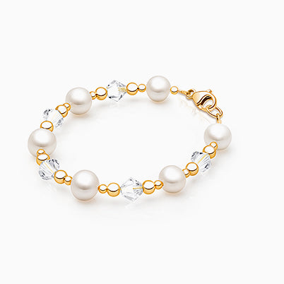 5mm Cultured Pearls, Baby/Children’s Beaded Bracelet for Girls – 14K Gold