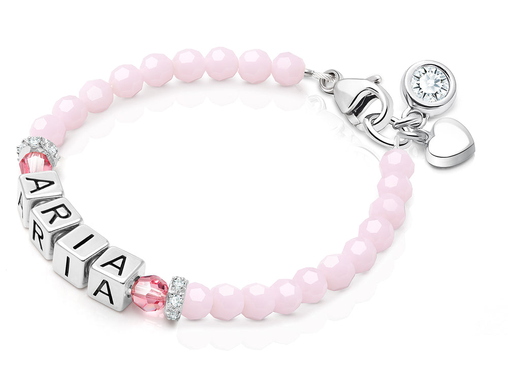 tB® Signature Crystal™ Sweet Pink Baby/Children’s Name Bracelet for Girls – Sterling Silver