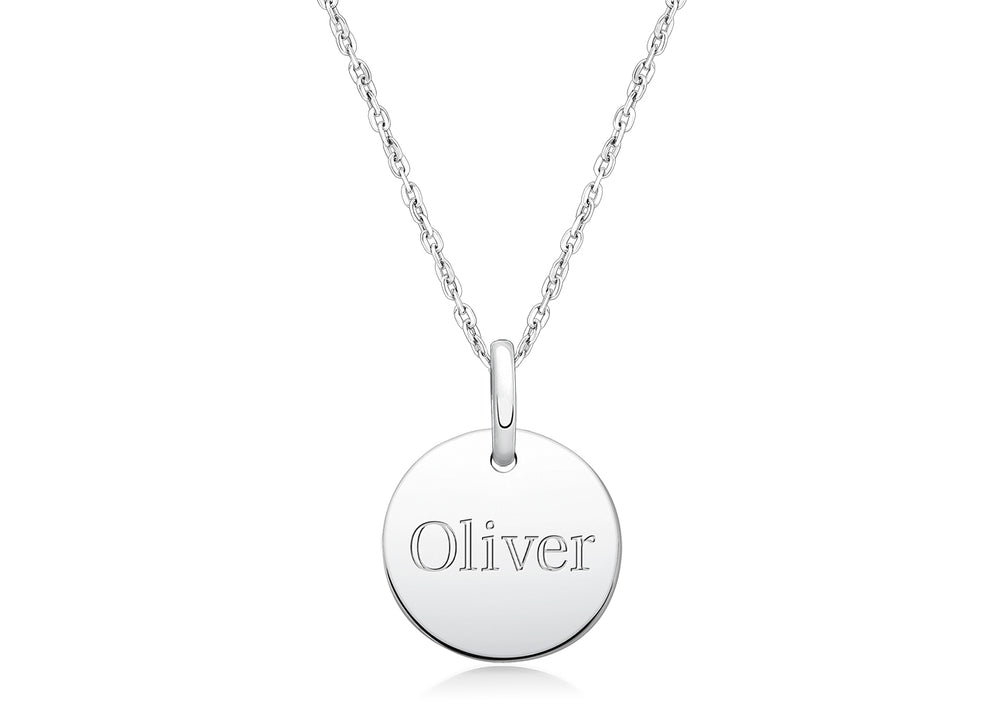 Baby Round, Engraved Children’s Necklace for Boys (FREE Personalization) – Sterling Silver