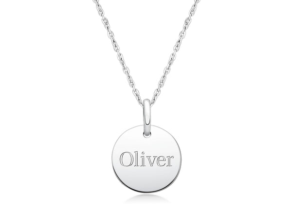 Baby Round, Engraved Children’s Necklace for Boys (FREE Personalization) – Sterling Silver