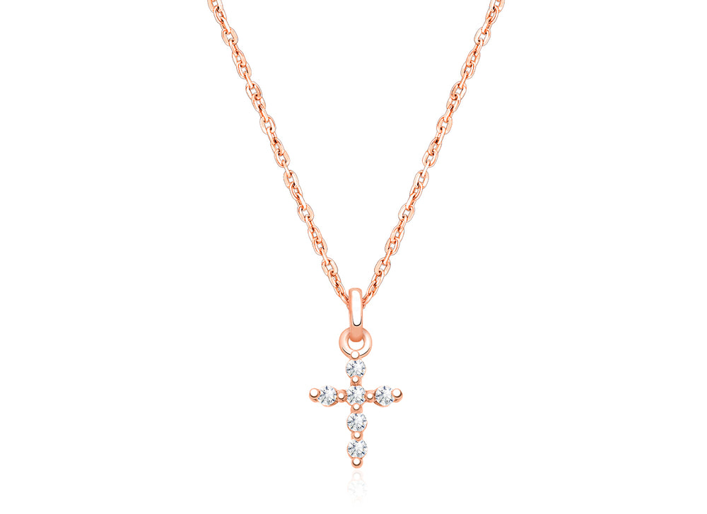 Shining Cross, Pavé CZ Communion Children’s Necklace for Girls – 14K Rose Gold