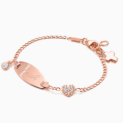 tB® Signature Crystal™ Sweet Pink, Teen’s Beaded Bracelet for Girls (INCLUDES Engraved Charm) – 14K Gold