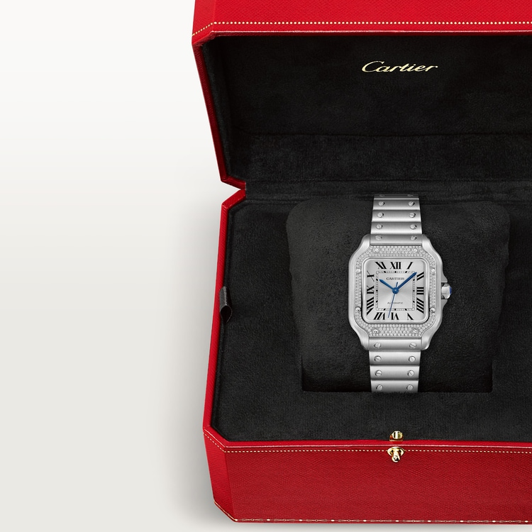 Unworn Santos, Stainless Steel, 35.1mm, Ref# W4SA0005, box and papers