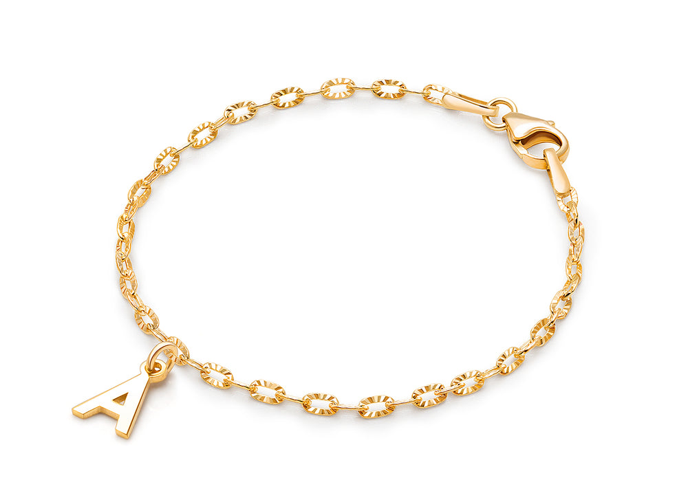 14K Gold Charm Bracelet, Design Your Own Link Chain Bracelet for Teen’s (INCLUDES Initial Charm) – 14K Gold