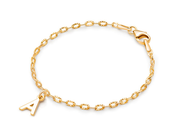 14K Gold Charm Bracelet, Design Your Own Link Chain Bracelet for Teen’s (INCLUDES Initial Charm) – 14K Gold