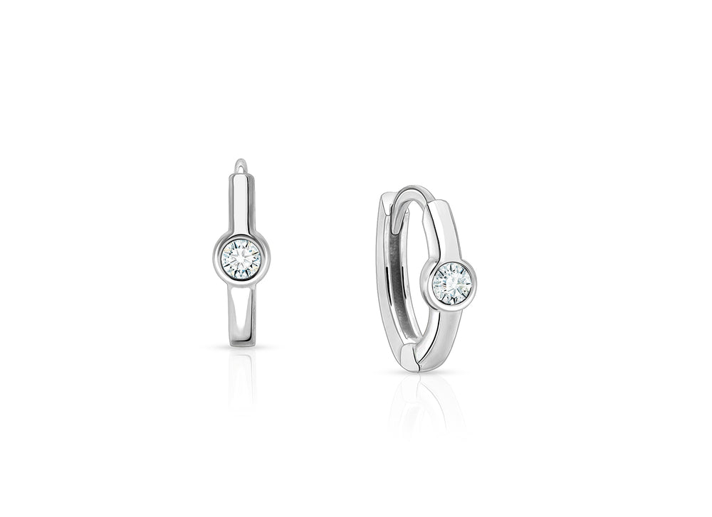 April Birthstone 9mm Huggie Hoops, Swarovski® Crystal Baby/Children’s Earrings – Sterling Silver