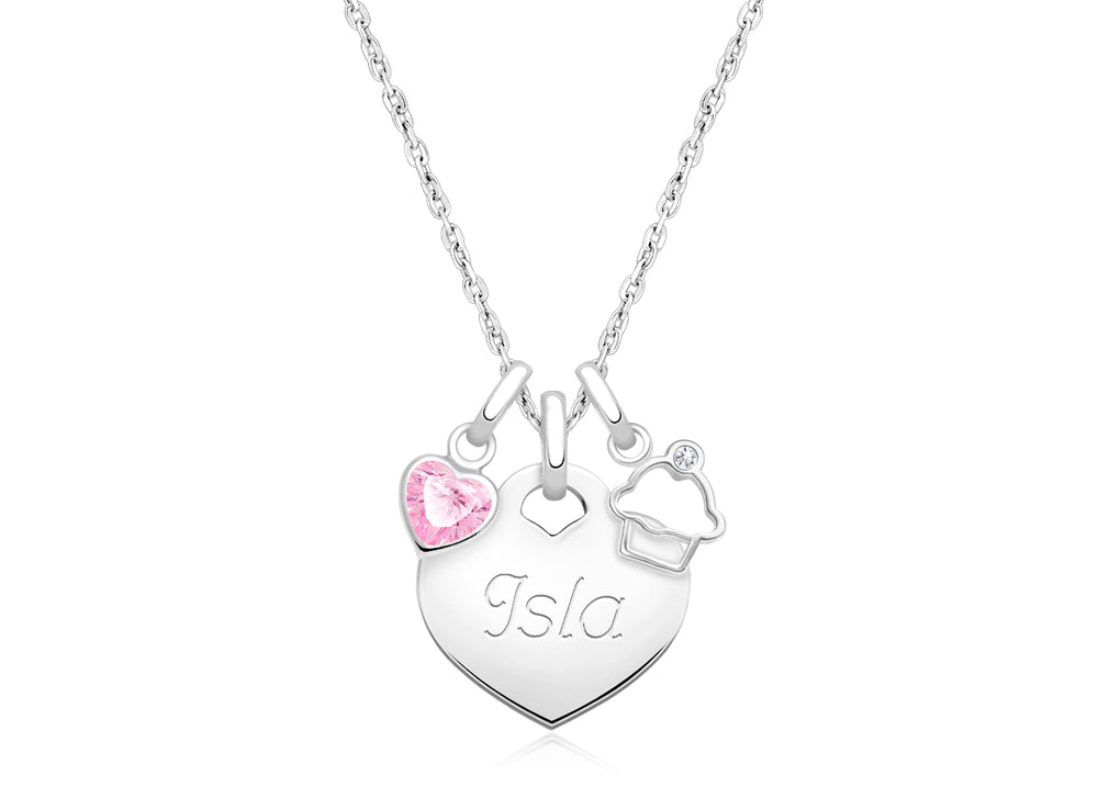 14K White Gold Baby Heart “Design Your Own” Children’s Necklace for Girls (Optional Charms & FREE Engraving) – 14K White Gold
