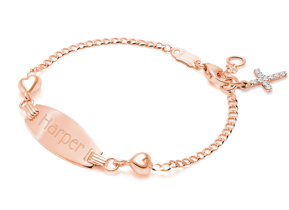 Follow Your Heart, Christening/Baptism Baby/Children’s Engraved ID Bracelet for Girls – 14K Rose Gold