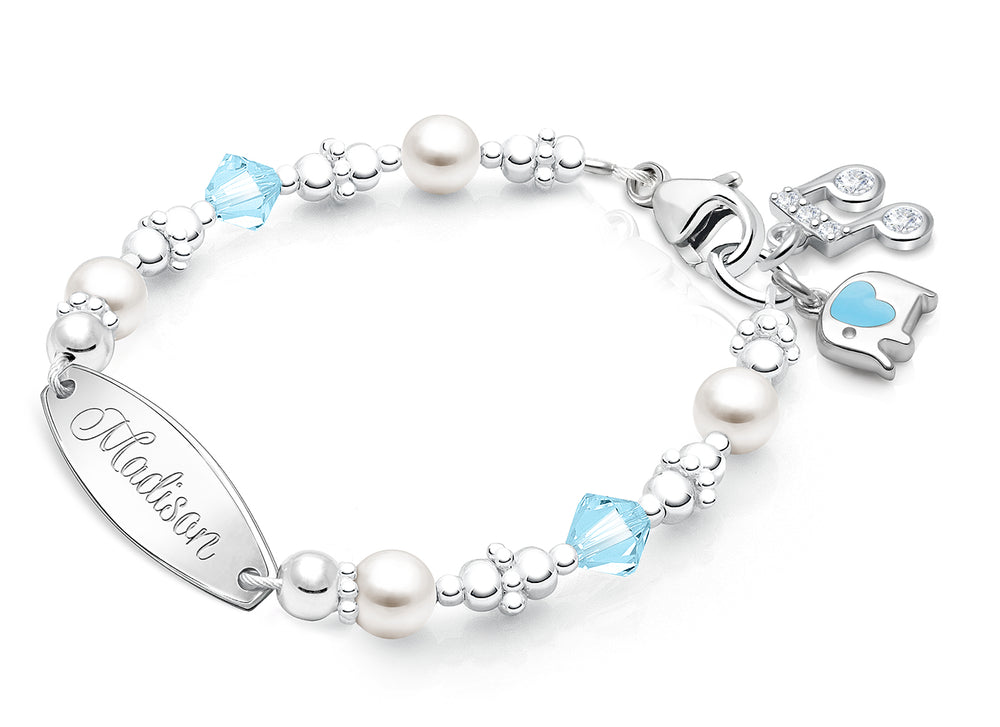 Diamonds & Pearls, Baby/Childrens Engraved Bracelet for Girls – Sterling Silver