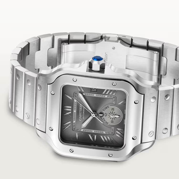 Unworn Santos Dual Time, Stainless Steel, 40.2mm, Ref# WSSA0076, box and papers