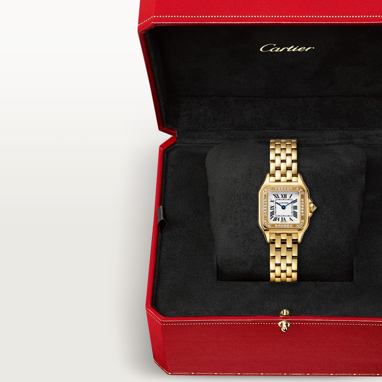 Unworn Panthère Small, 18k Yellow Gold, Diamonds, 22mm x 30mm, Ref# WJPN0067, box and papers