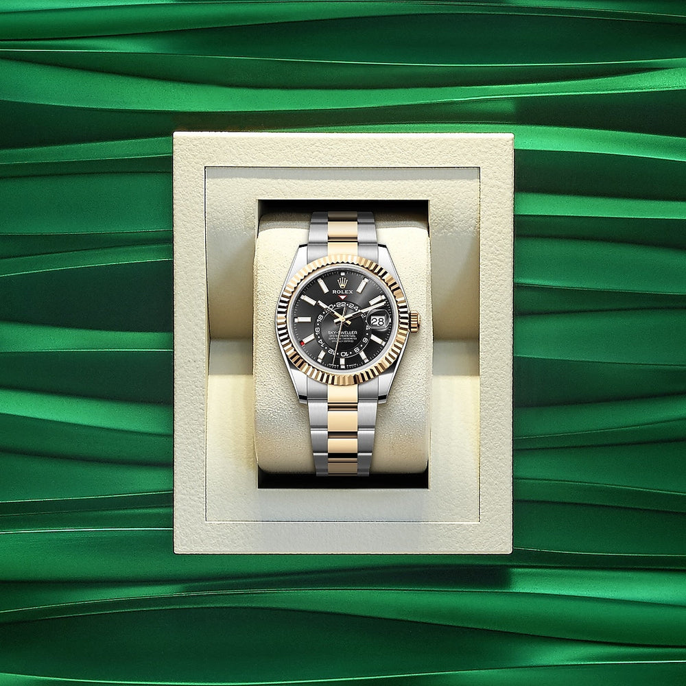 Sky-Dweller, 42mm, Oystersteel and 18k Yellow Gold, Black, Oyster, Ref# 336933-0003