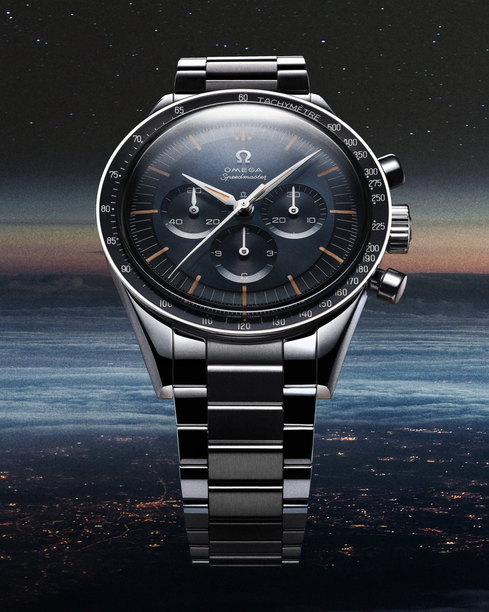 Unworn, Speedmaster First in Space, Co-Axial Chronograph, 39,7mm, Ref# 310.30.40.50.06.001, box and papers